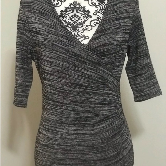 2 FOR $20 CHELSEA & THEODORE FAUX WRAP MIDI DRESS MARLED - Picture 2 of 6